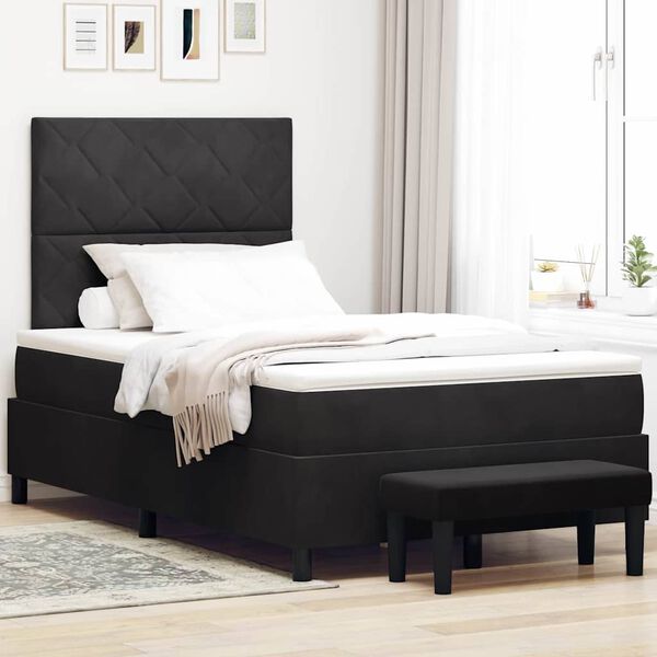 vidaXL Cama Box com colch&atilde;o com cabeceira Preto 120 x 200 cm Veludo