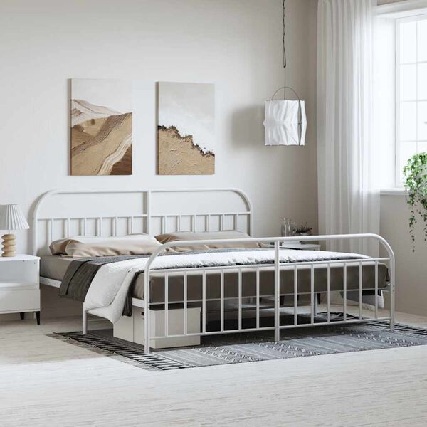 vidaXL Estrutura de cama com cabeceira e p&eacute;s 193x203 cm metal branco