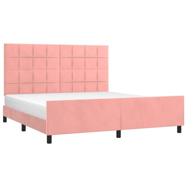 vidaXL Estrutura de cama c/ cabeceira 160x200 cm veludo rosa
