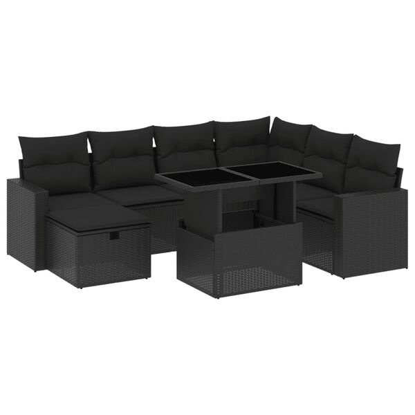 vidaXL 8 pcs conjunto sof&aacute;s de jardim com almofad&otilde;es vime PE preto