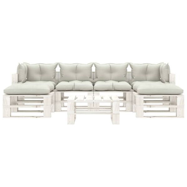 vidaXL 7 pcs conjunto lounge de jardim em paletes c/ almofad&otilde;es bege