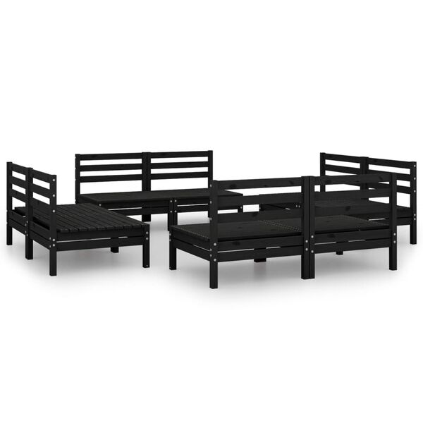 vidaXL 8 pcs conjunto lounge de jardim pinho maciço preto