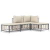 vidaXL 4 pcs conjunto lounge de jardim c/ almofad&otilde;es vime PE antracite
