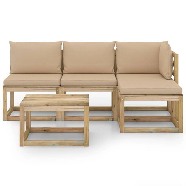 vidaXL 5 pcs conjunto lounge de jardim c/ almofad&otilde;es bege