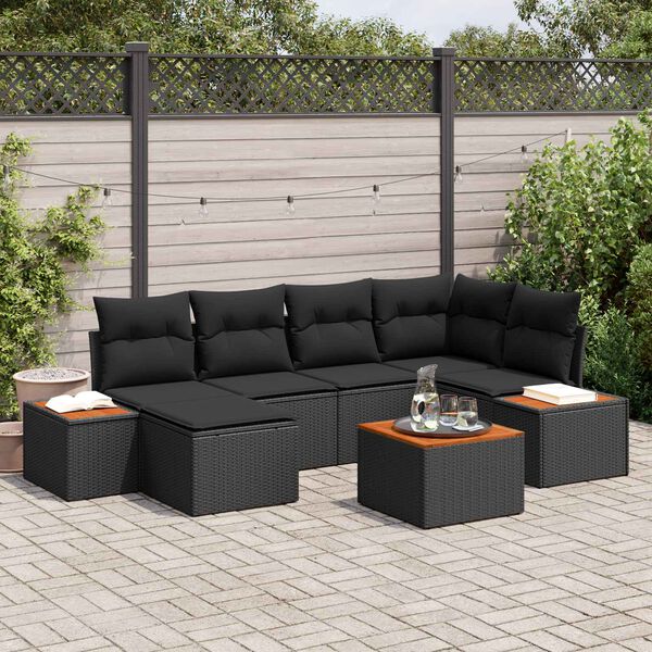 vidaXL Conjunto de Sof&aacute; de Jardim com almofada 7 pcs Preto vime PE
