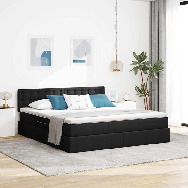 vidaXL Cama com arruma&ccedil;&atilde;o e colch&atilde;o com colch&atilde;o Preto 180 x 200 cm