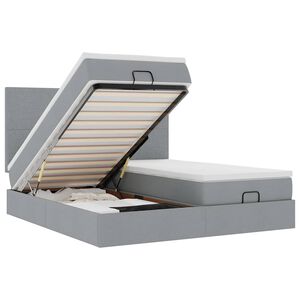 vidaXL Estrutura de cama otomana com colch&otilde;es tecido cinzento claro