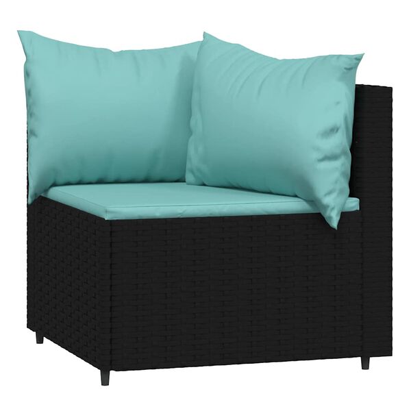 vidaXL 3 pcs conjunto lounge de jardim c/ almofadões vime PE preto