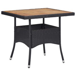 vidaXL Mesa de jantar p/ exterior vime PE/madeira ac&aacute;cia maci&ccedil;a preto