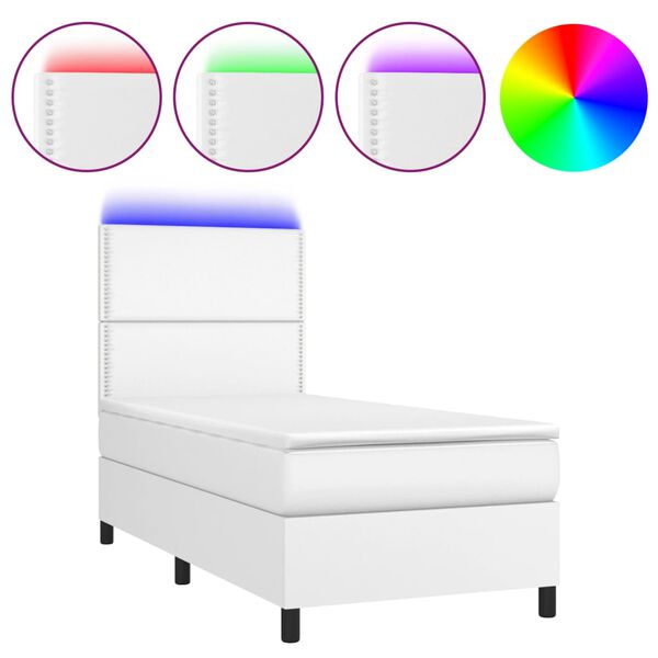 vidaXL Cama box spring c/ colch&atilde;o/LED 80x200cm couro artificial branco
