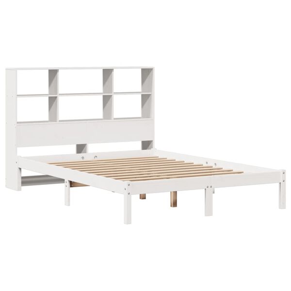 vidaXL Cama com estante sem colch&atilde;o 150x200 cm pinho maci&ccedil;o branco