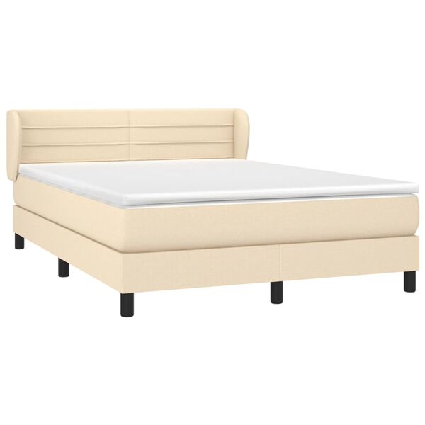 vidaXL Cama com molas/colch&atilde;o 140x190 cm tecido cor creme