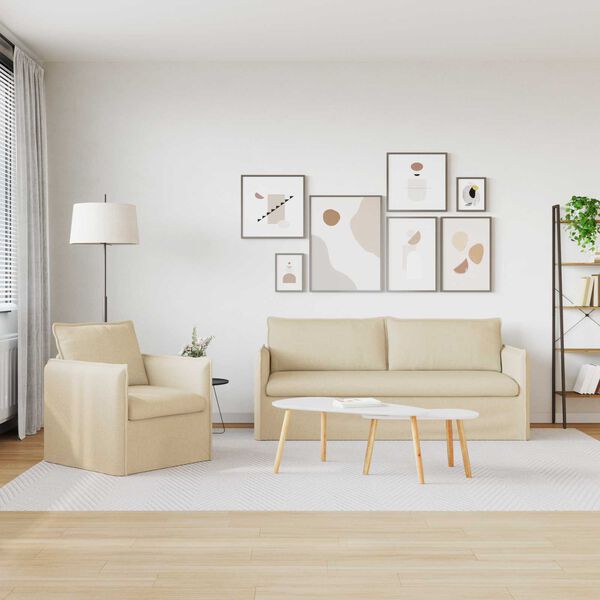 vidaXL Sof&aacute; 2 pcs Creme 196 x 82 x 85 cm tecido