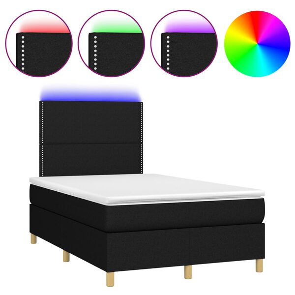vidaXL Cama box spring c/ colch&atilde;o e LED 120x200 cm tecido preto