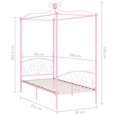 vidaXL Estrutura de cama com dossel 90x200 cm metal cor-de-rosa