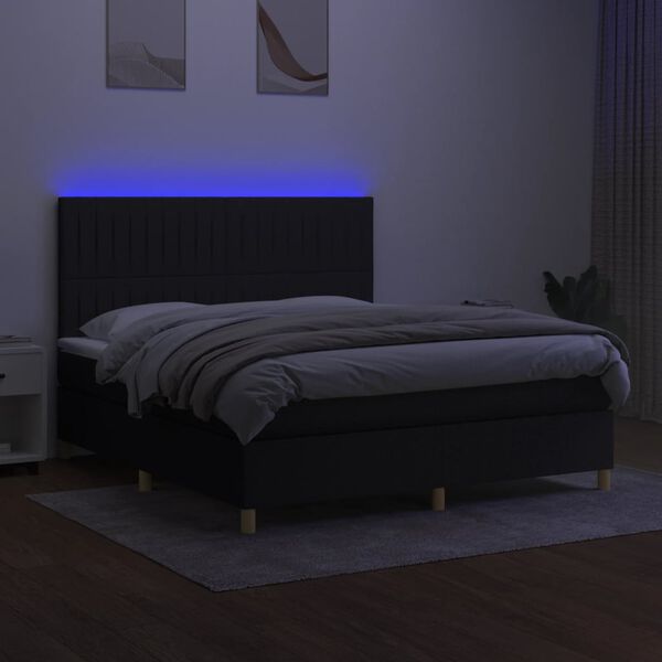 vidaXL Cama box spring c/ colch&atilde;o e LED 180x200 cm tecido preto