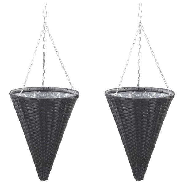 vidaXL Cestos de flores suspensos 2 pcs vime PE preto