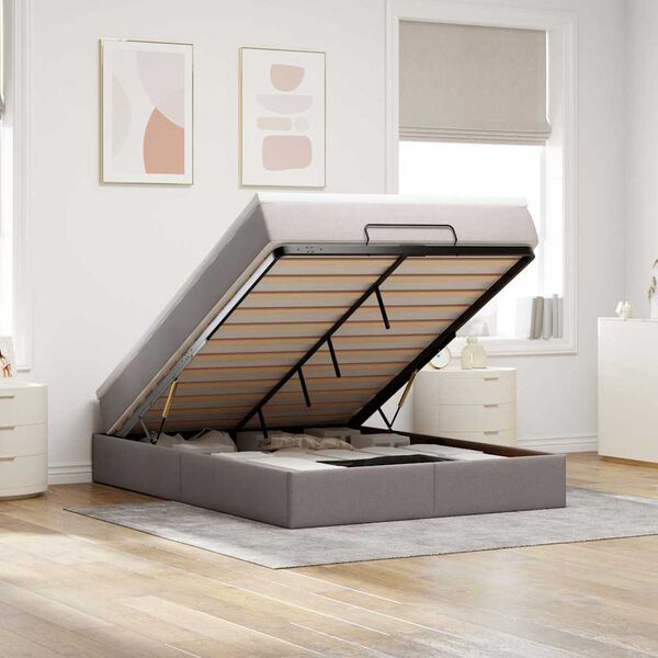 vidaXL Estrutura de cama otomana com colch&atilde;o tecido cinzento 140x190cm