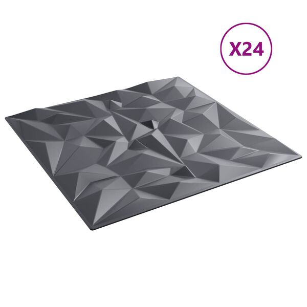 vidaXL Pain&eacute;is de parede 24 pcs Ametista Cinza 50 x 50 cm Espuma XPS