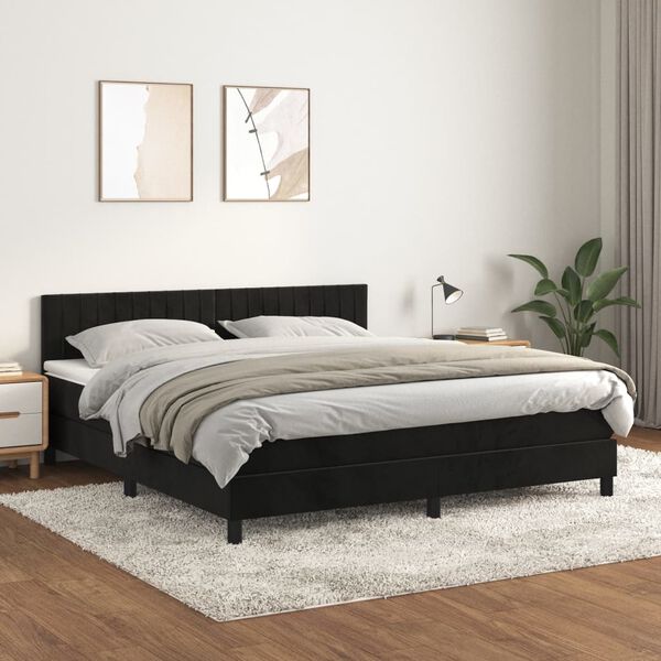 vidaXL Cama com molas/colch&atilde;o 160x200 cm veludo preto