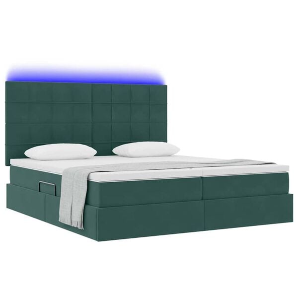 vidaXL Cama com luzes de tira LED Verde Escuro 180 x 200 cm Veludo