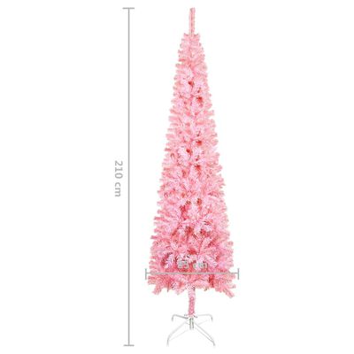 vidaXL Árvore de Natal pré-iluminada fina com bolas 210 cm rosa