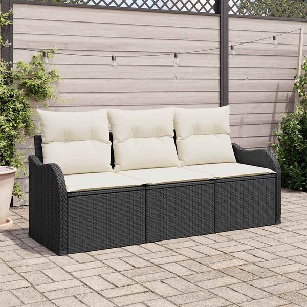 vidaXL Conjunto de Sof&aacute; de Jardim com almofada 3 pcs Preto vime PE