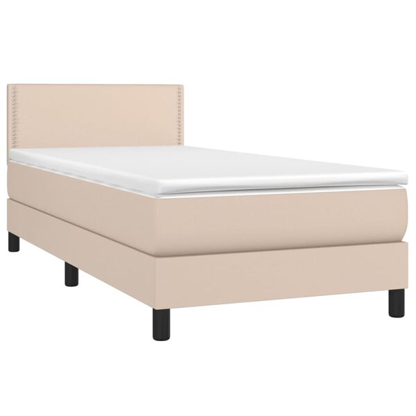 vidaXL Cama box spring c/colch&atilde;o/LED 100x200cm couro artif. cappuccino