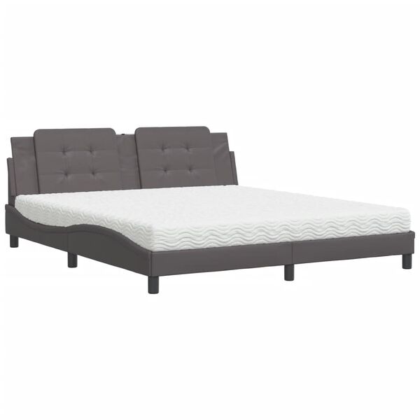 vidaXL Cama com colch&atilde;o Zadar 180x200 cm couro artificial cinza