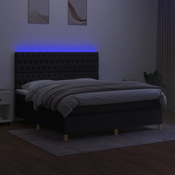 vidaXL Cama box spring c/ colch&atilde;o e LED 160x200 cm tecido preto