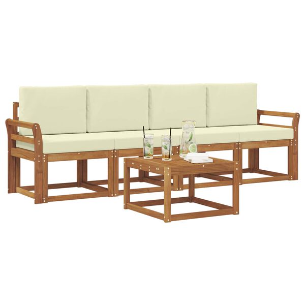vidaXL Conjunto de Sof&aacute;s para Exterior 5 pcs Natural e Creme