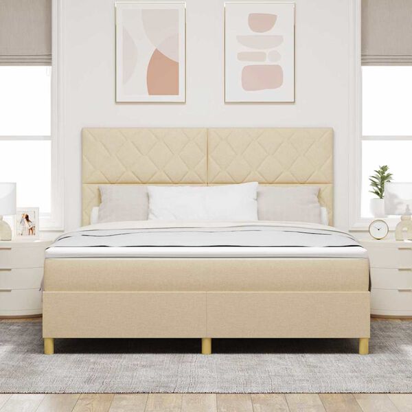 vidaXL Cama Box com colch&atilde;o com cabeceira Creme 180 x 200 cm tecido