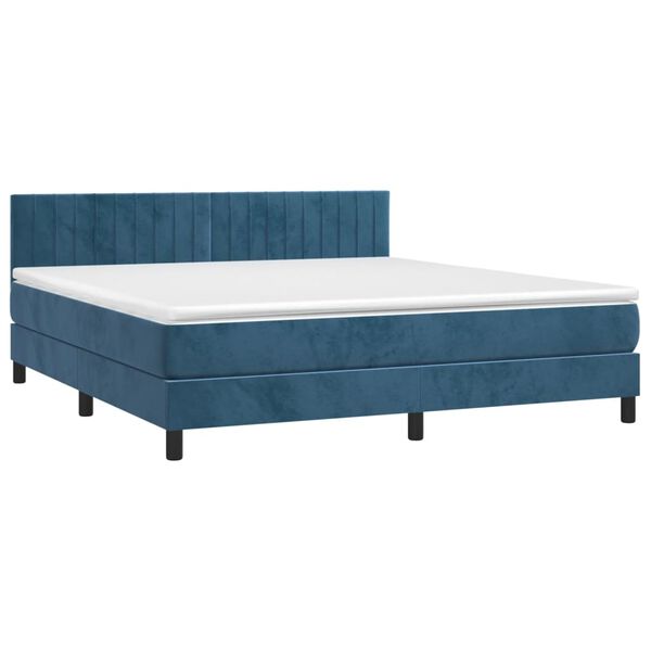 vidaXL Cama box spring c/ colch&atilde;o/LED 180x200 cm veludo azul-escuro