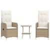 vidaXL Cadeiras de jardim reclin&aacute;veis 2 pcs com mesa vime PE bege