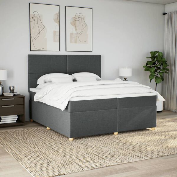 vidaXL Cama com molas/colch&atilde;o 200x200 cm tecido cinzento-escuro
