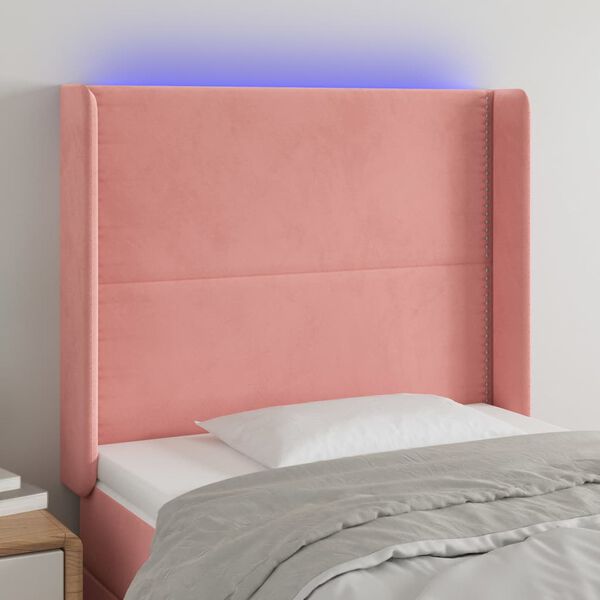 vidaXL Cabeceira de cama c/ luzes LED veludo 83x16x118/128 cm rosa