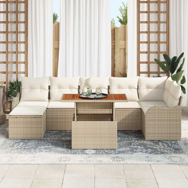 vidaXL Conjunto de Sof&aacute; de Jardim 8 pcs Bege Rattan Sint&eacute;tico
