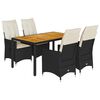 vidaXL 5 pcs conjunto de jantar p/ jardim c/ almofad&otilde;es vime PE preto