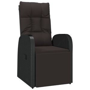 vidaXL Cadeira de jardim reclin&aacute;vel com almofad&atilde;o vime PE preto