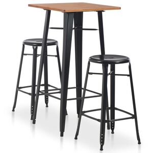 vidaXL 3 pcs conjunto de bar em a&ccedil;o preto