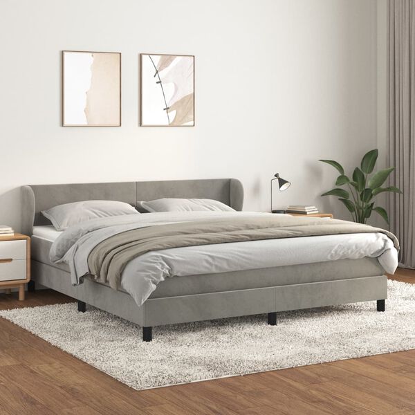 vidaXL Cama com molas/colch&atilde;o 180x200 cm veludo cinzento-claro