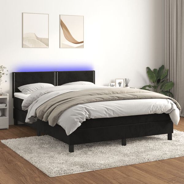 vidaXL Cama box spring c/ colch&atilde;o/LED 140x200 cm veludo preto