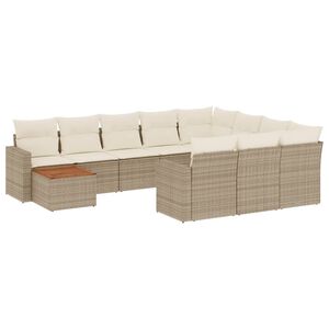 vidaXL 11 pcs conjunto sof&aacute;s de jardim c/ almofad&otilde;es vime PE bege