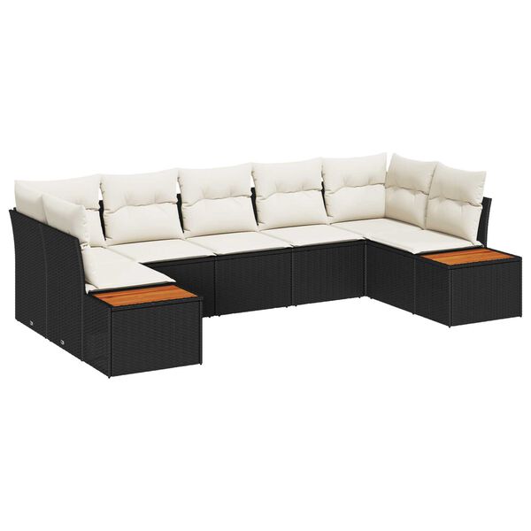 vidaXL Conjunto de Sof&aacute; de Jardim 7 pcs Preto e Creme Polirattan