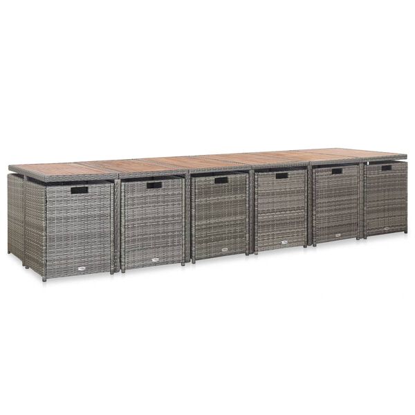vidaXL 17 pcs conjunto jantar exterior com almofad&otilde;es vime PE cinzento