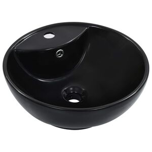 vidaXL Lavat&oacute;rio com extravasamento 46,5x18 cm cer&acirc;mica preto