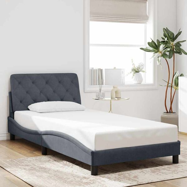 vidaXL Estrutura de cama sem colch&atilde;o 100x200 cm veludo cinzento-escuro