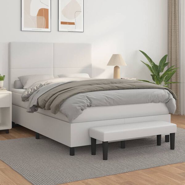 vidaXL Cama com molas/colch&atilde;o 140x200 cm couro artificial branco