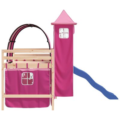 vidaXL Cama alta para criança com torre 80x200 cm pinho maciço rosa