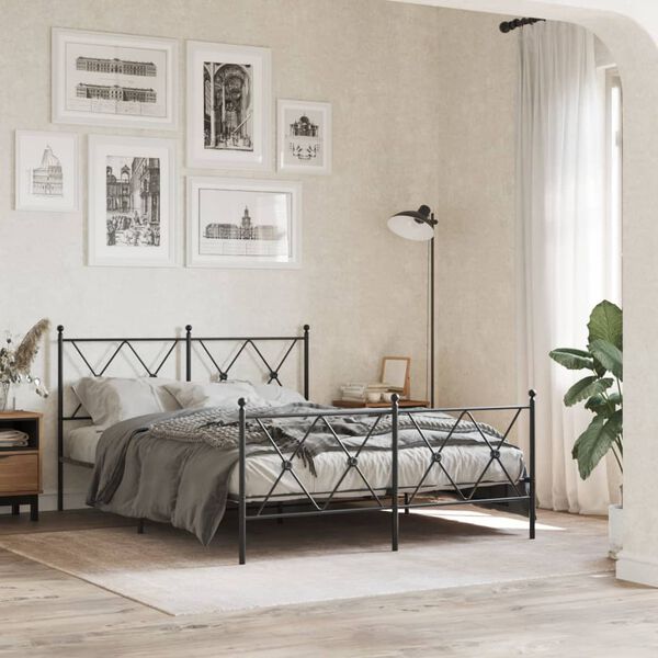 vidaXL Estrutura de cama com cabeceira e p&eacute;s 140x190 cm metal preto